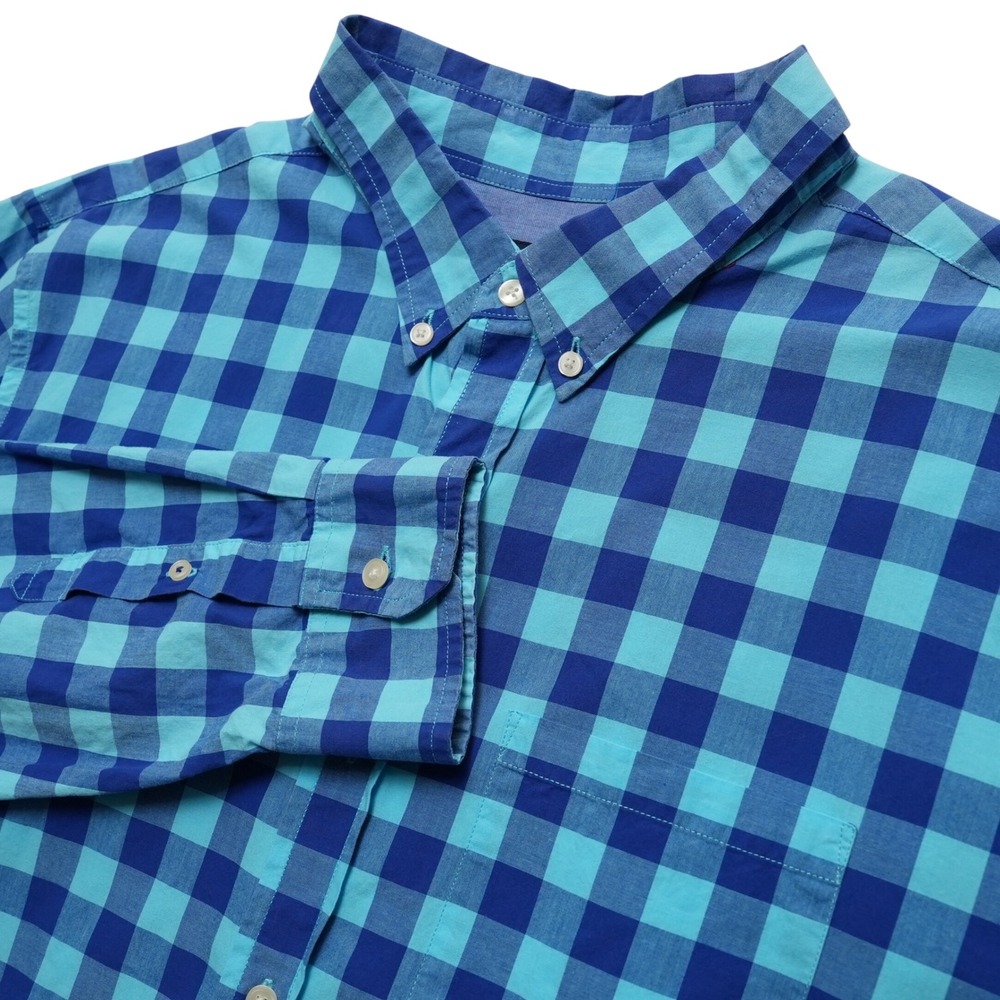 American Eagle Button Down‎ Shirt Mens XXL Blue Gingham Athletic Fit Long Sleeve